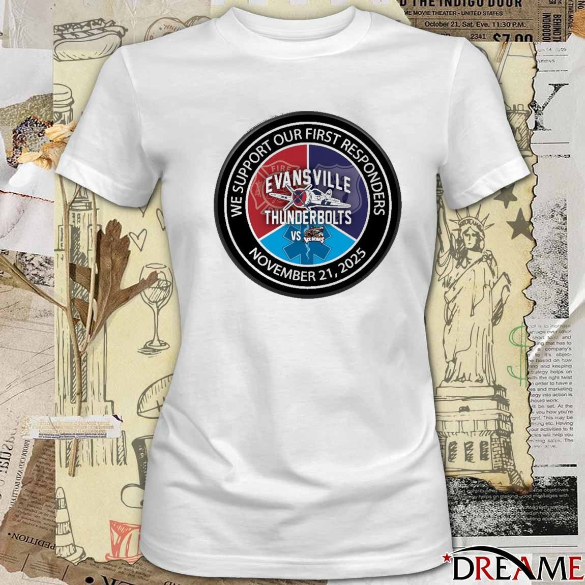 Evansville Thunderbolts We Support Our First Responders November 21, 2025 Logo t-shirt