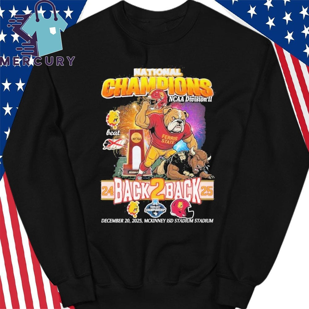 Ferris State Bulldogs National Champions NCAA Division II Back2Back 2025 Mascot Shirt