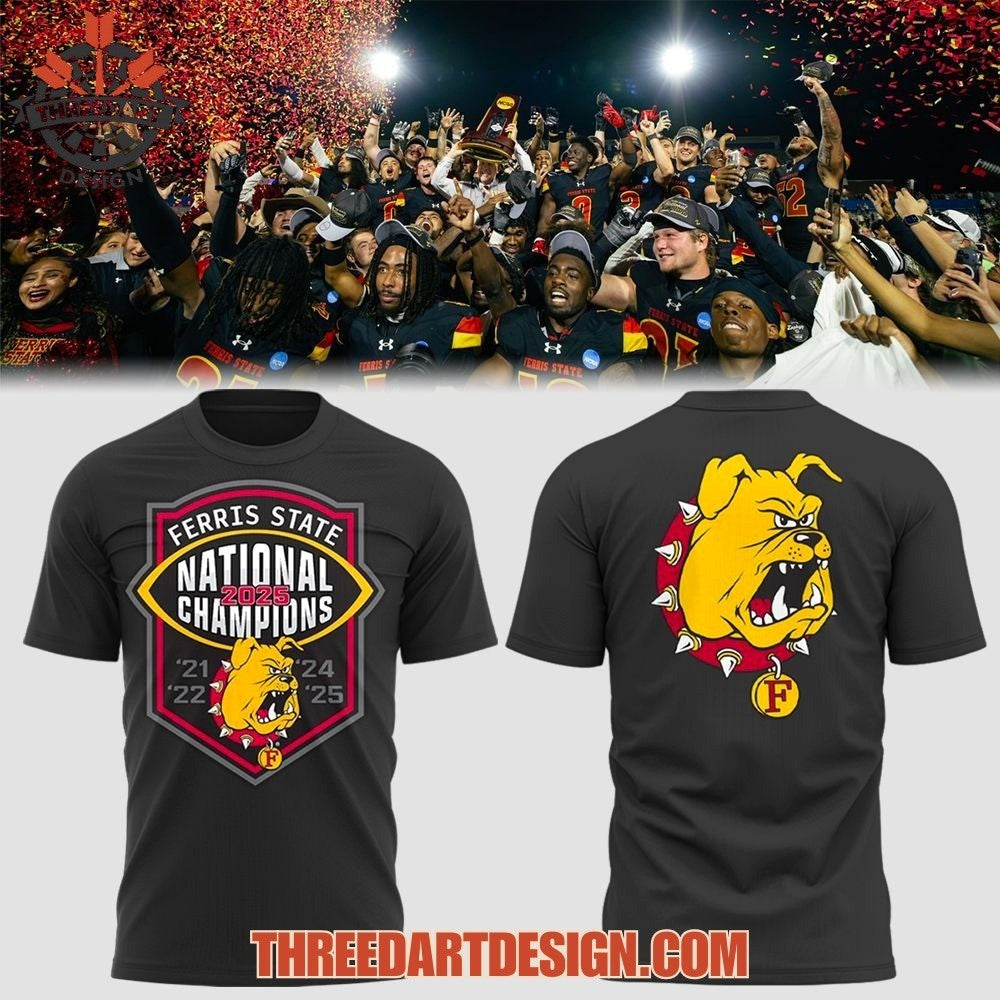 Ferris State. FB Back To Back National Champions 2025 Two Sided Shirt