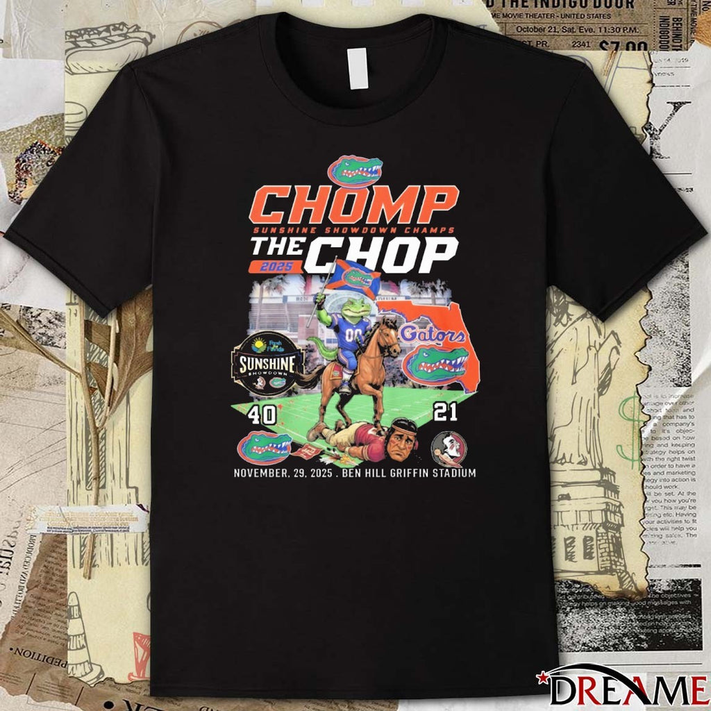 Florida Gators vs Florida State Sunshine Showdown Champs 2025 Chomp The Chop Nov 29 2025 t-shirt