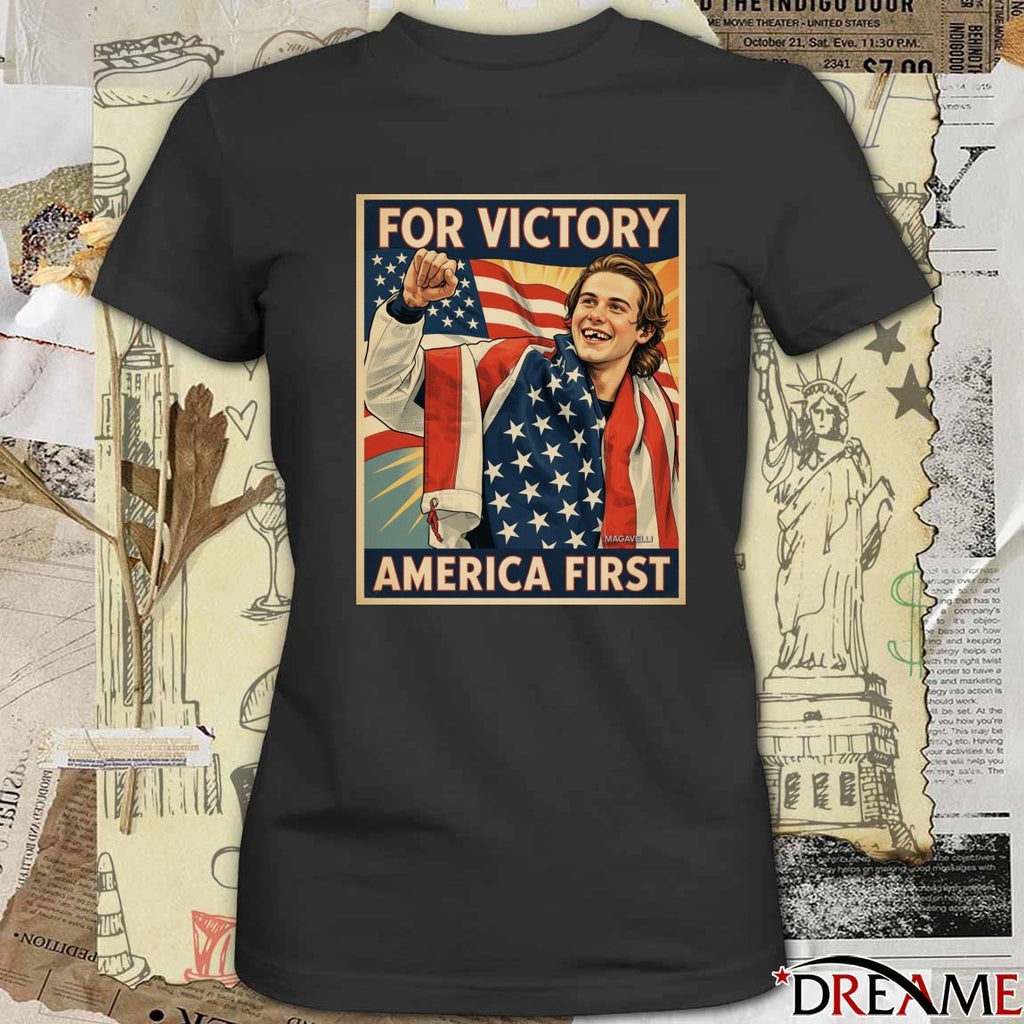 For Victory America First Jack Hughes USA Hockey Retro t-shirt
