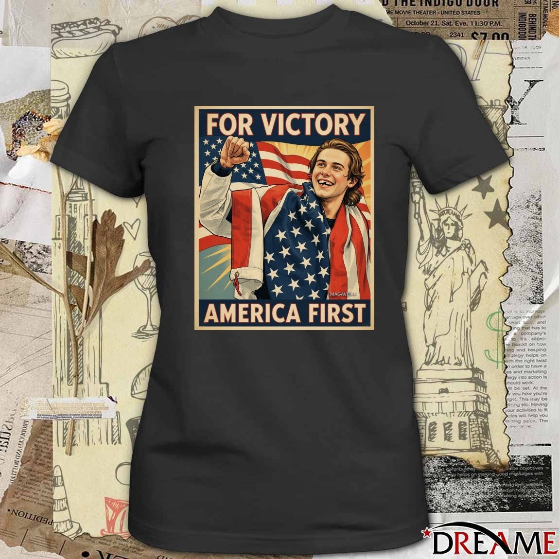 For Victory America First Jack Hughes USA Hockey Retro t-shirt