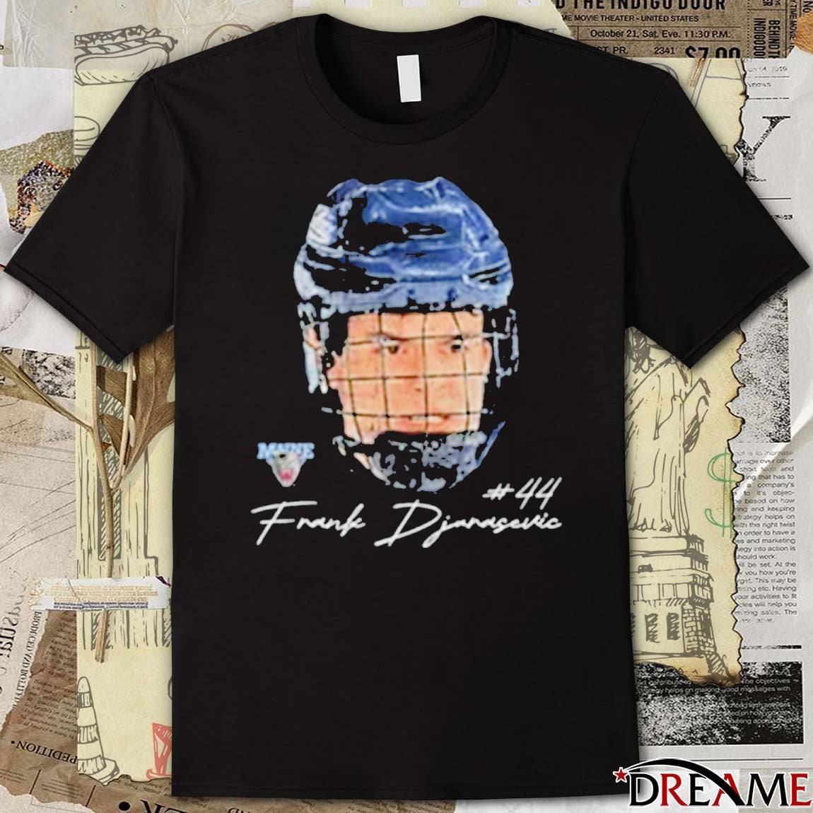 Frank Djurasevic 44 Maine Ice Hockey Player Portrait t-shirt