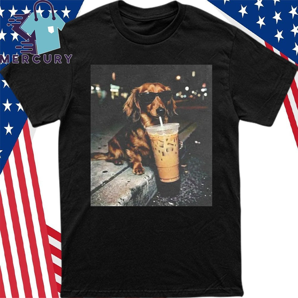 Funny Dachshund Drinking Iced Coffee Shirt