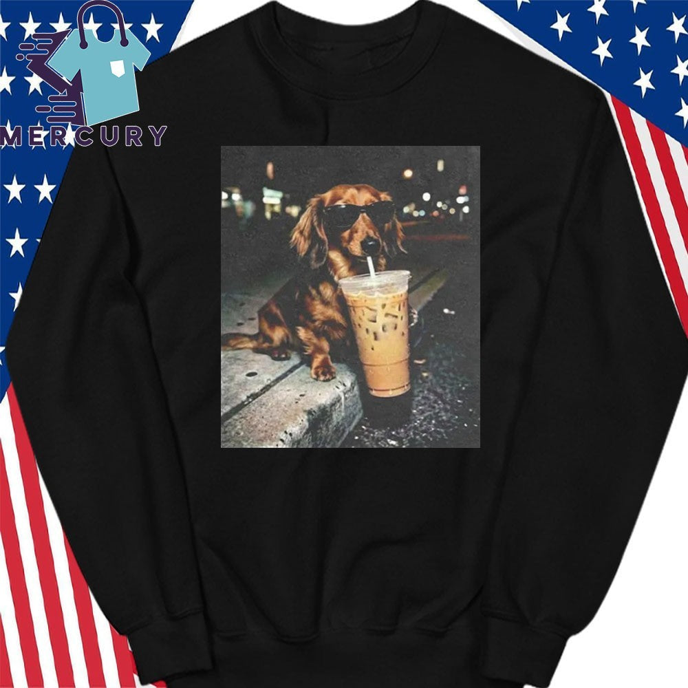 Funny Dachshund Drinking Iced Coffee Shirt