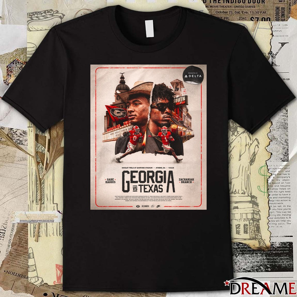 Georgia Bulldogs Vs Texas Longhorns At Dooley Field At Sanford Stadium Athens GA On November 15, 2025 t-shirt