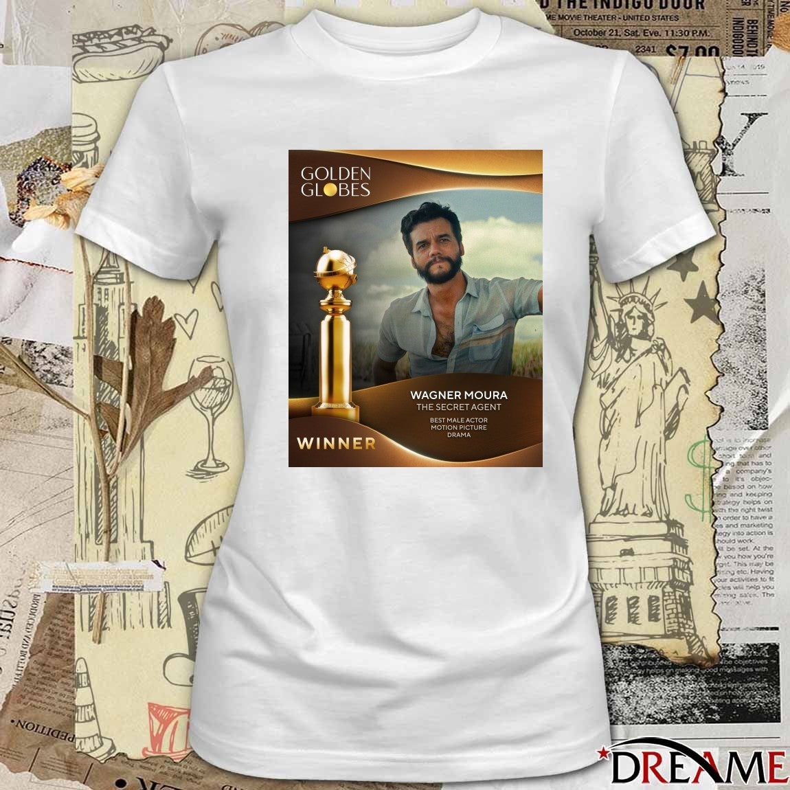 Golden Globes Winner Wagner Moura The Secret Agent Best Male Actor Motion Picture Drama Poster t-shirt