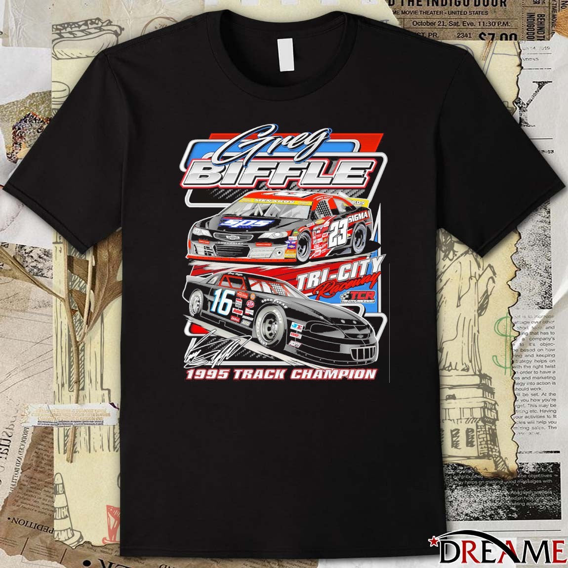 Greg Biffle 2025 Arca Past And Present Raceway 1995 Track Champion Signature t-shirt