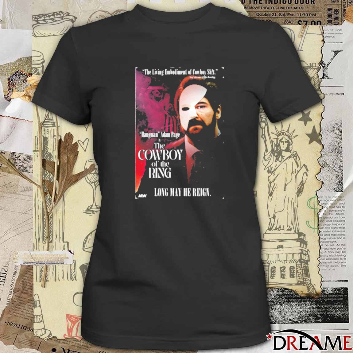 Hangman Adam Page In The Cowboy of the Ring Long May He Reign AEW 2025 t-shirt