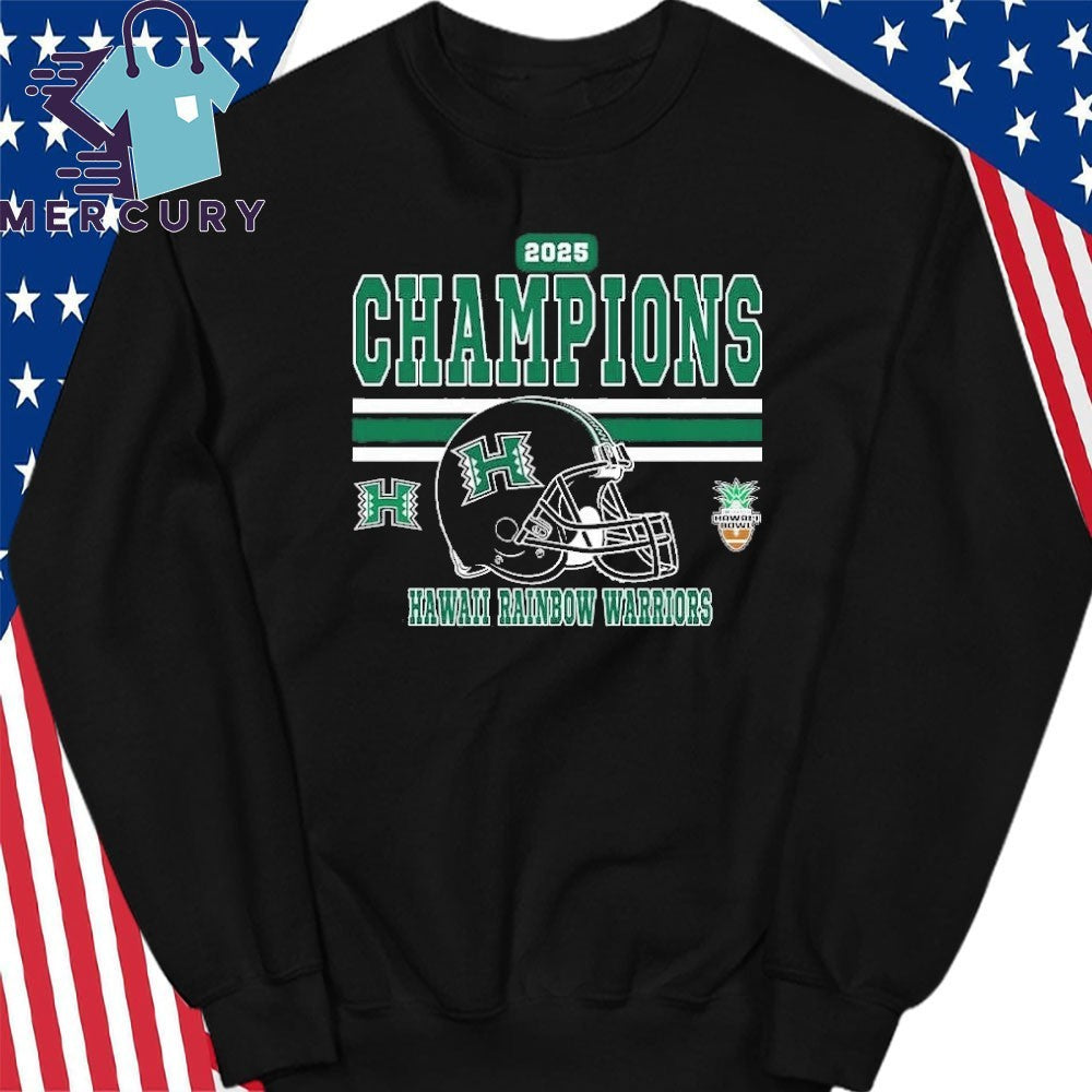 Hawaii Rainbow Warriors Football 2025 Hawaii Bowl Champions Helmet Shirt