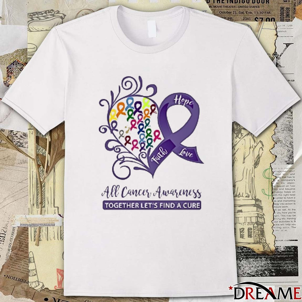 Hope Faith Love All Cancer Awareness Together Let’s Find A Cure 2025 t-shirt