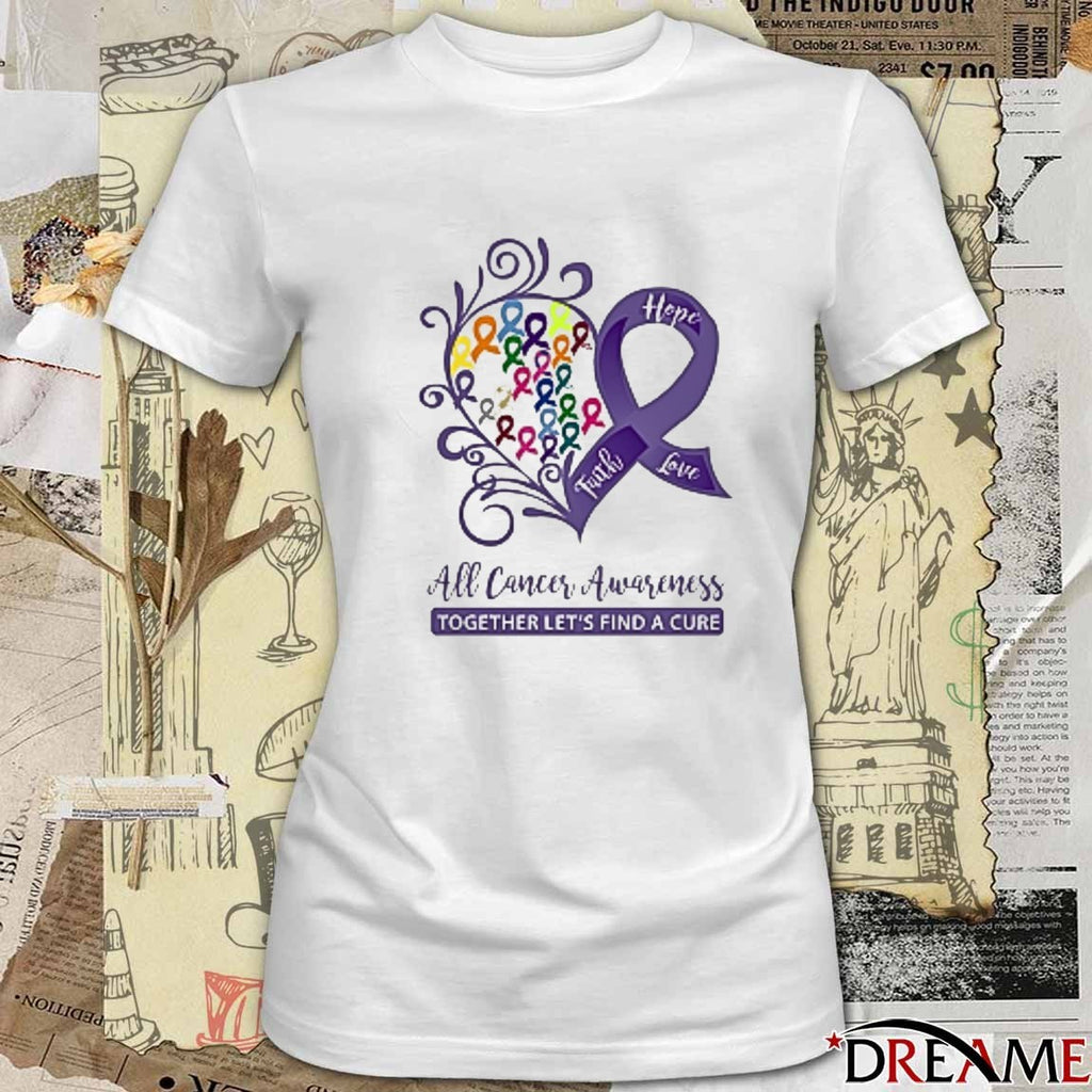 Hope Faith Love All Cancer Awareness Together Let’s Find A Cure 2025 t-shirt