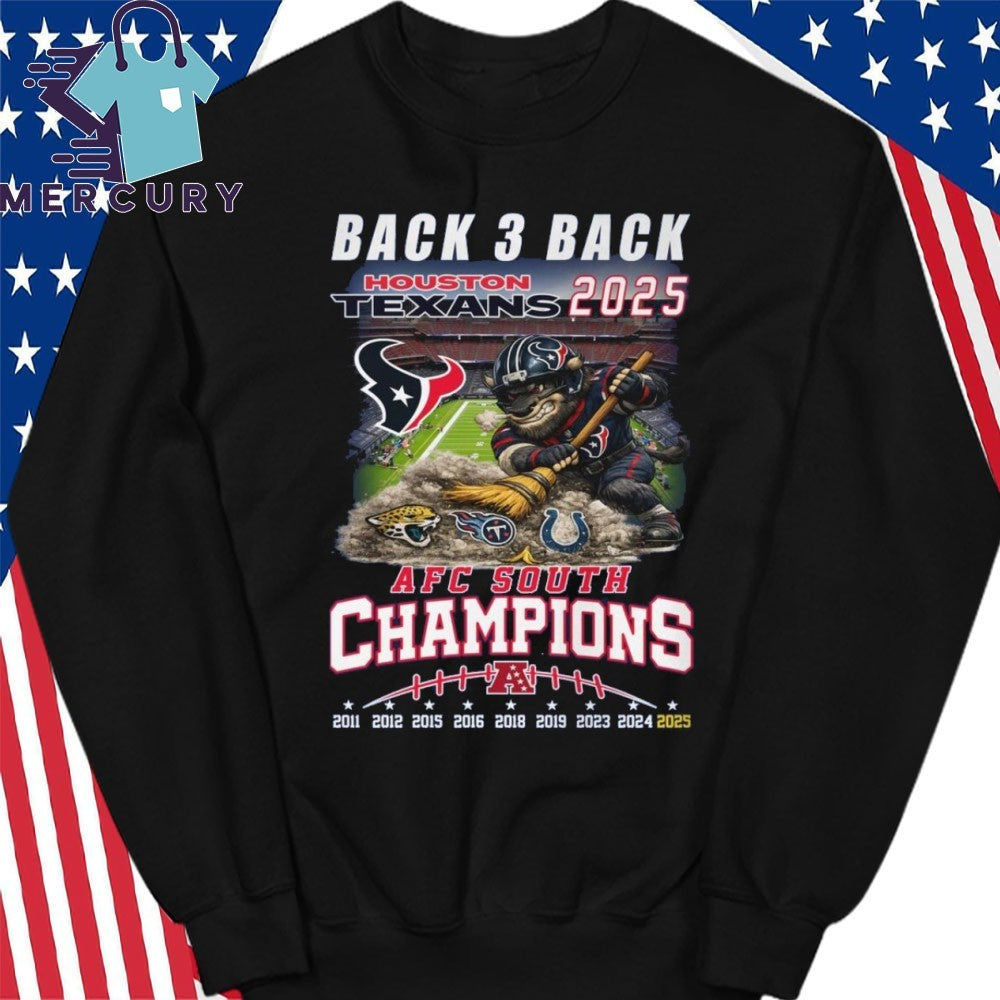Houston Texans 2025 AFC South Champions Back-3-Back Mascot Shirt