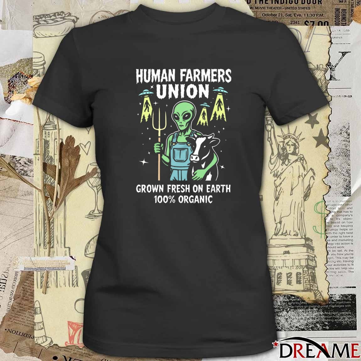 Human Farmers Union And Grown Fresh On Earth 100% Organic Alien t-shirt