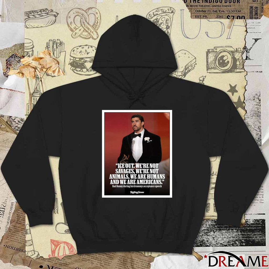 ICE out We’re Not Savages We’re Not Animals We Are Humans And We Are Americans Bad Bunny Grammys Poster t-shirt