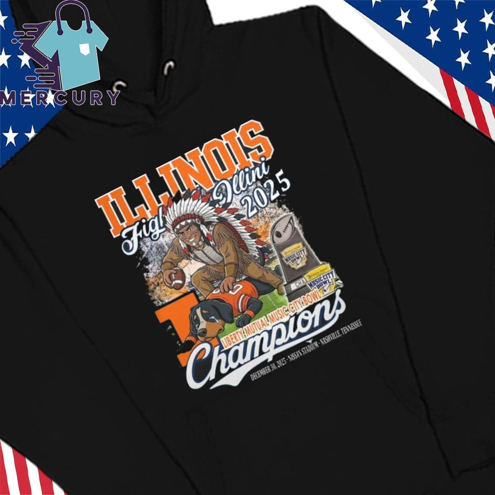 Illinois Fighting Illini Beat Tennessee Volunteers 2025 Liberty Mutual Music City Bowl Champions Mascot Shirt