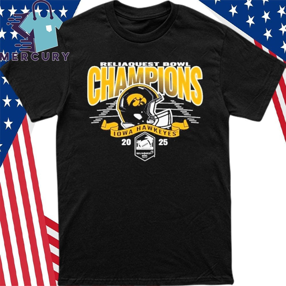 Iowa Hawkeyes 2025 ReliaQuest Bowl Football Champions Helmet Shirt