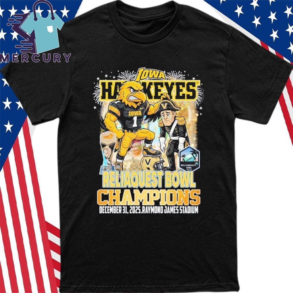 Iowa Hawkeyes 2025 Reliaquest Bowl Champions Mascot Shirt