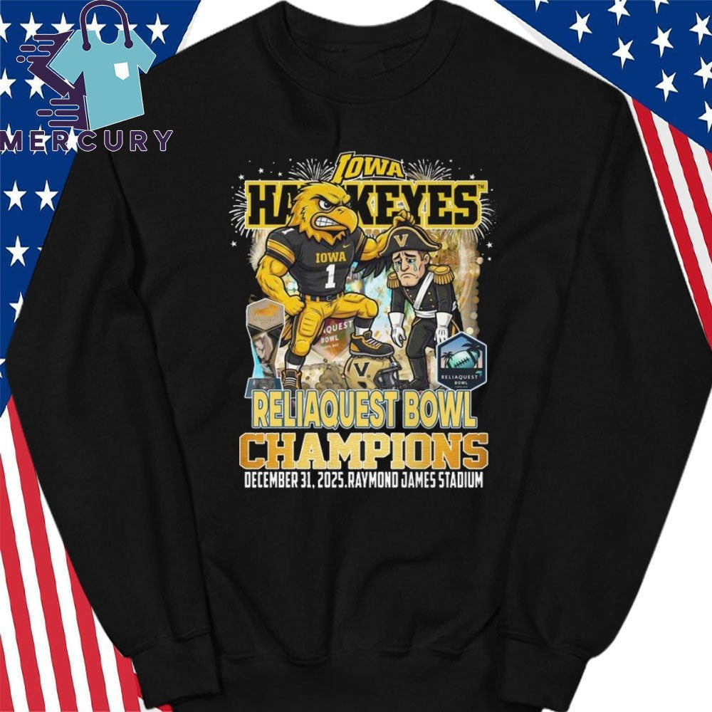 Iowa Hawkeyes Beat Vanderbilt Commodores 2025 Reliaquest Bowl Champions Mascot Shirt