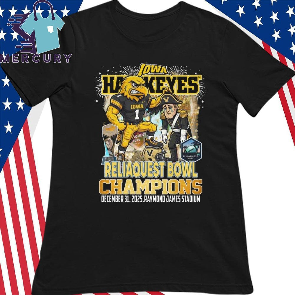 Iowa Hawkeyes Beat Vanderbilt Commodores 2025 Reliaquest Bowl Champions Mascot Shirt