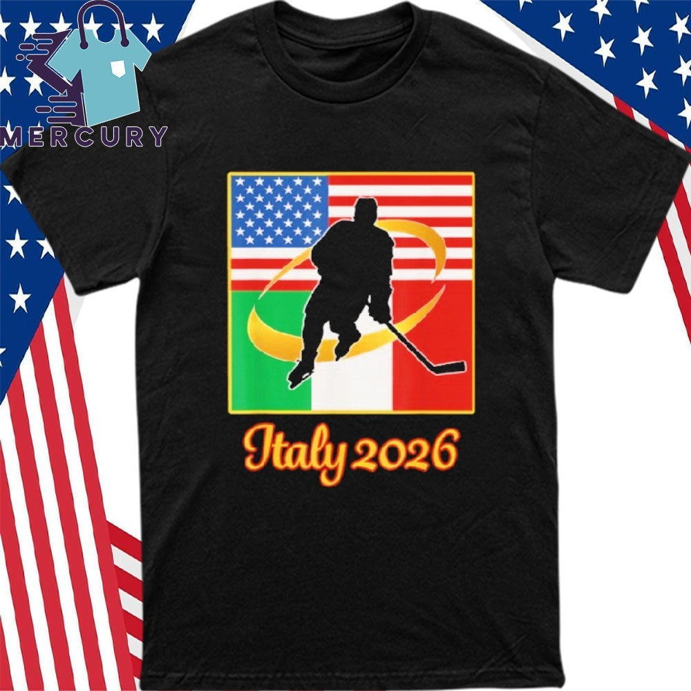 Italy 2026 Ice Hockey 2026 USA Italy Flags Winter Sports Shirt
