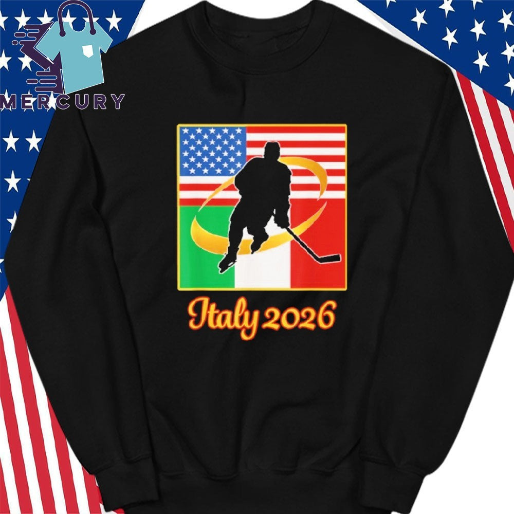 Italy 2026 Ice Hockey 2026 USA Italy Flags Winter Sports Shirt
