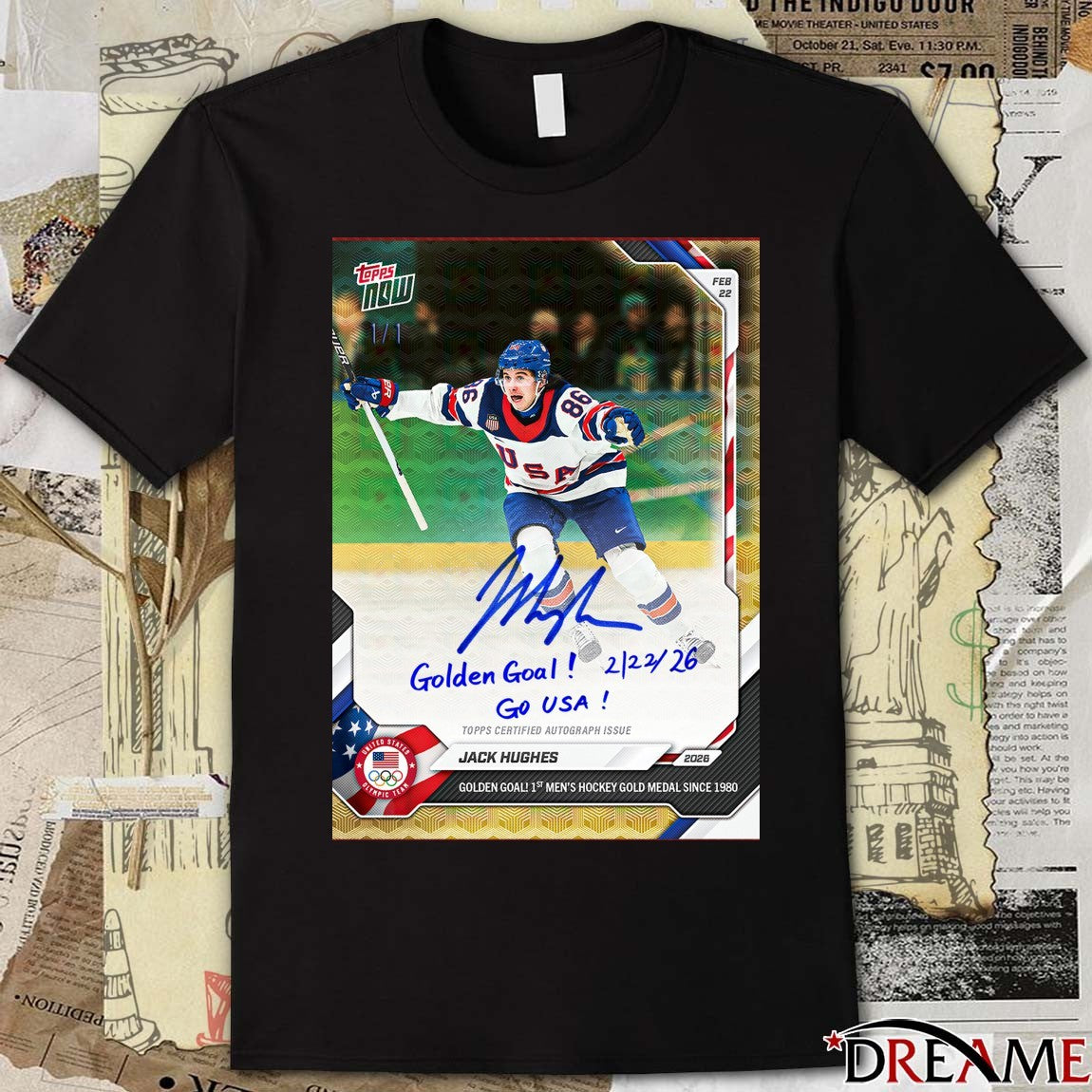 Jack Hughes 2026 Winter Olympic Gold Medal Game Topps NOW Poster t-shirt