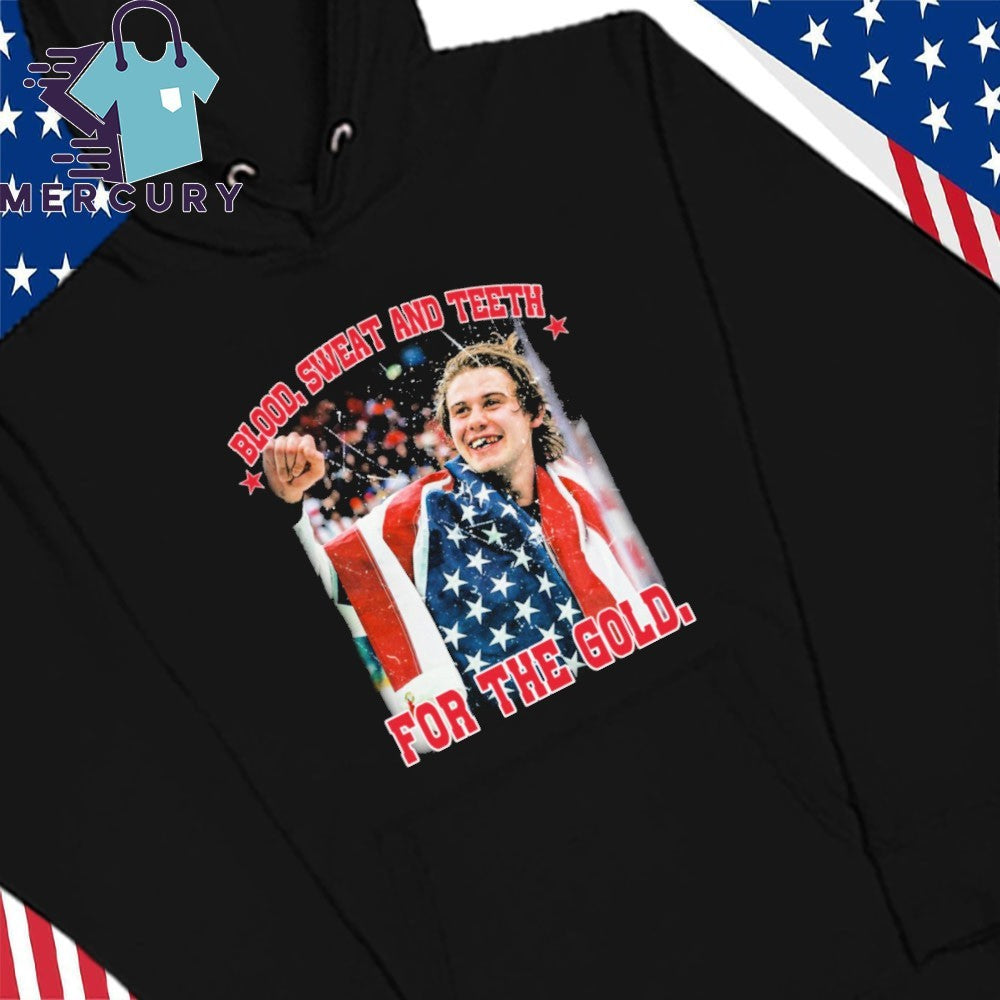 Jack Hughes Blood, Sweat and Teeth for the Gold USA Hockey Shirt