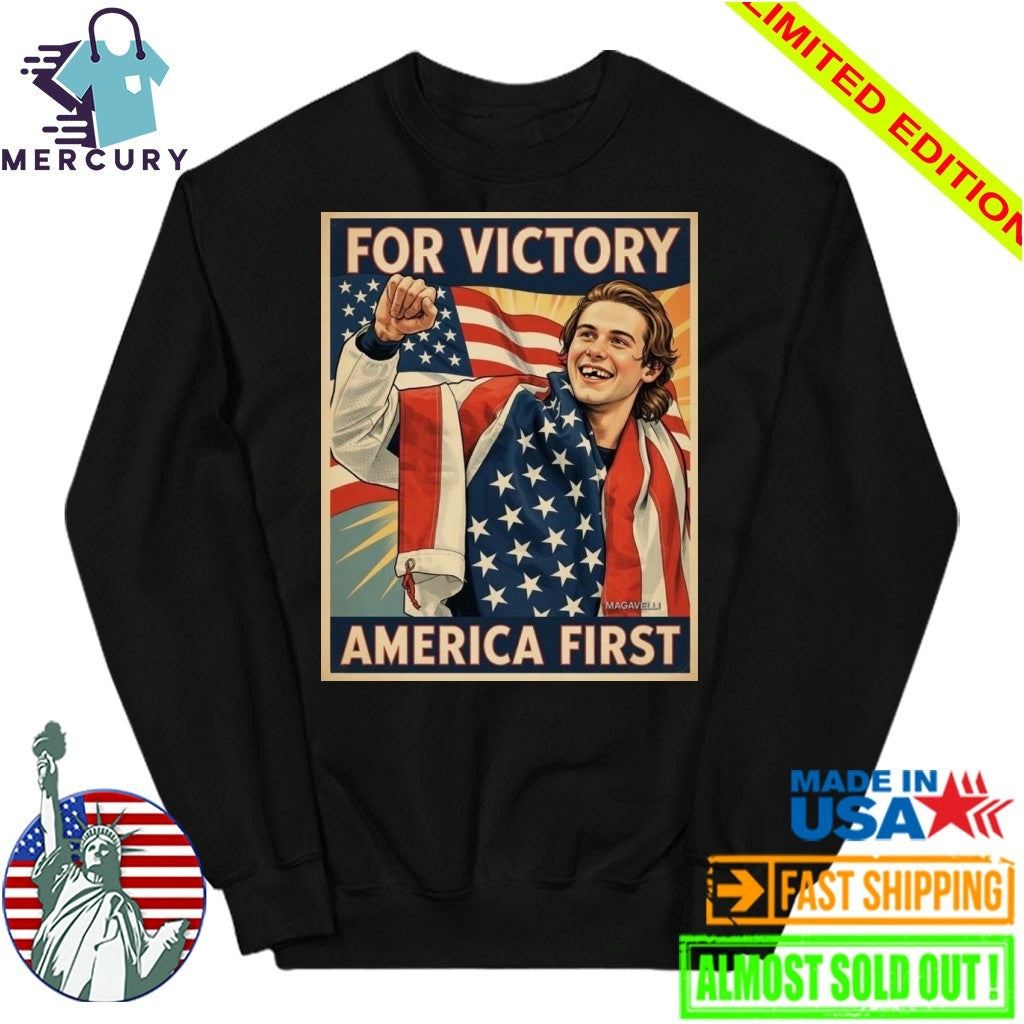 Jack Hughes Teeth Gold Champion Olympic Winter 2026 For Victory America First Shirt