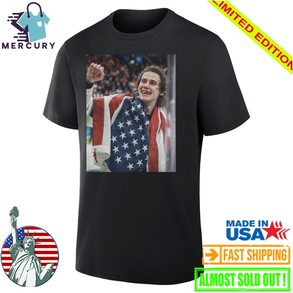 Jack Hughes Toothless Smile Photo Olympic Milano Cortina 2026 Gold Metal Men’s Hockey Champion Shirt