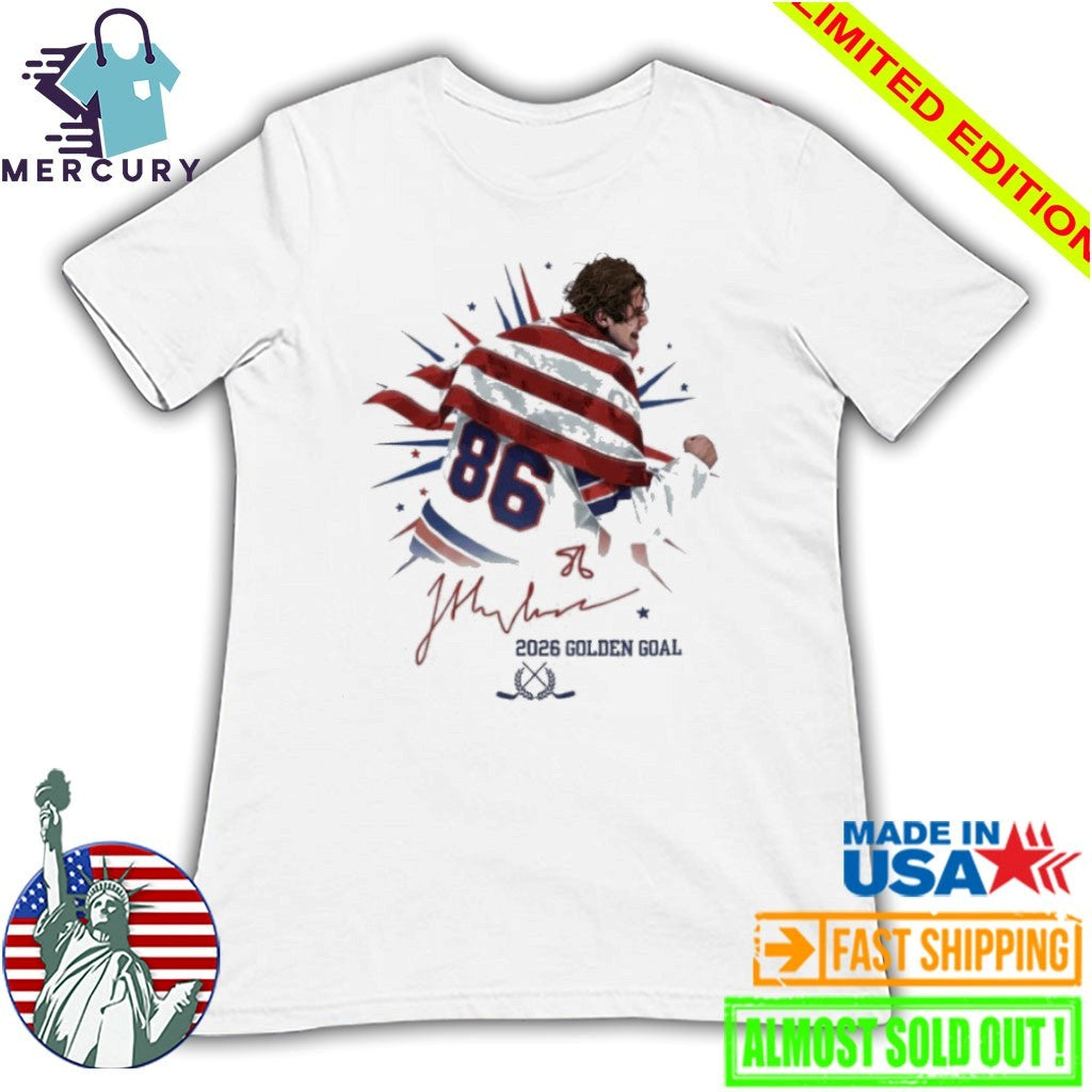 Jack Hughes USA Hockey Team 2026 Golden Goal Signatures Shirt