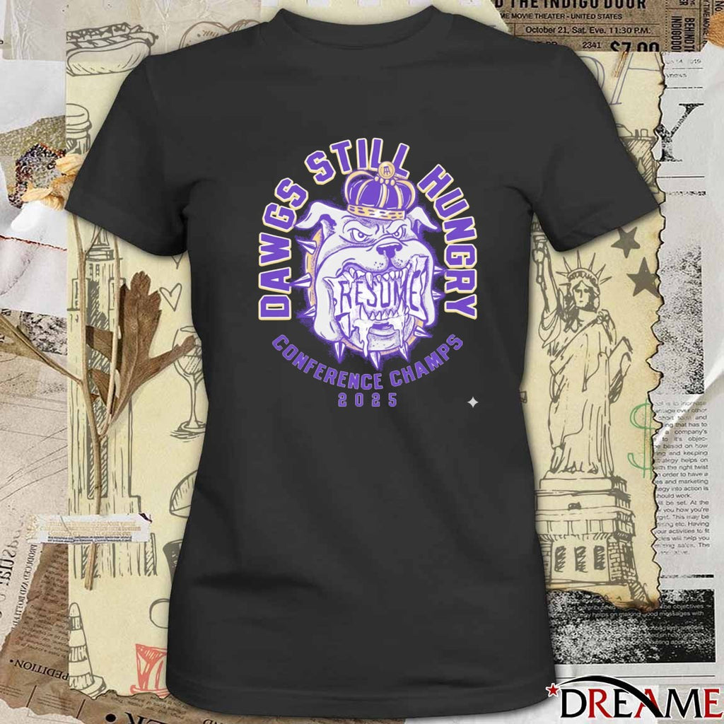 James Madison Dukes Resume Dawgs Still Hungry Conference Champs 2025 t-shirt