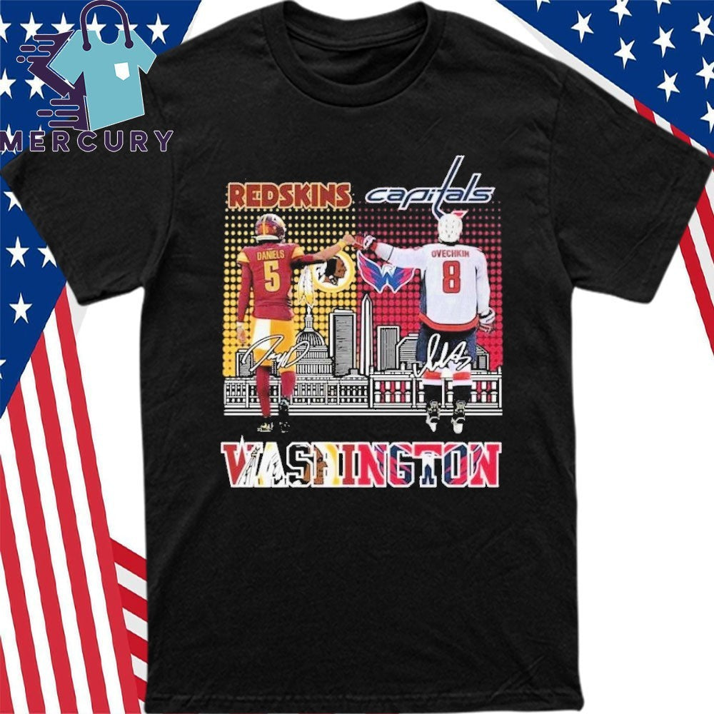 Jayden Daniels Fist Bump Alexander Ovechkin Washington Redskins And Washington Capitals City Shirt