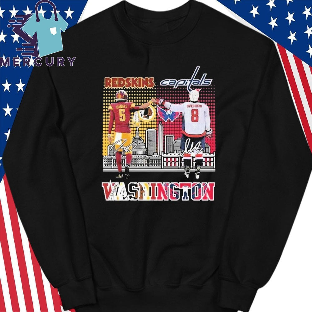 Jayden Daniels Fist Bump Alexander Ovechkin Washington Redskins And Washington Capitals City Shirt