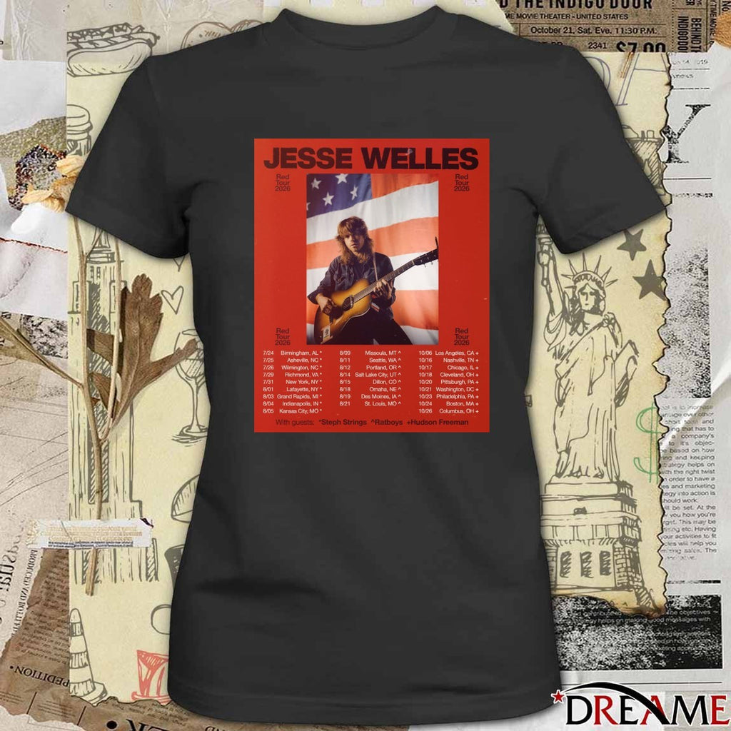 Jesse Welles Red Tour 2026 With Guests Steph Strings Ratboys Hudson Freeman Poster t-shirt