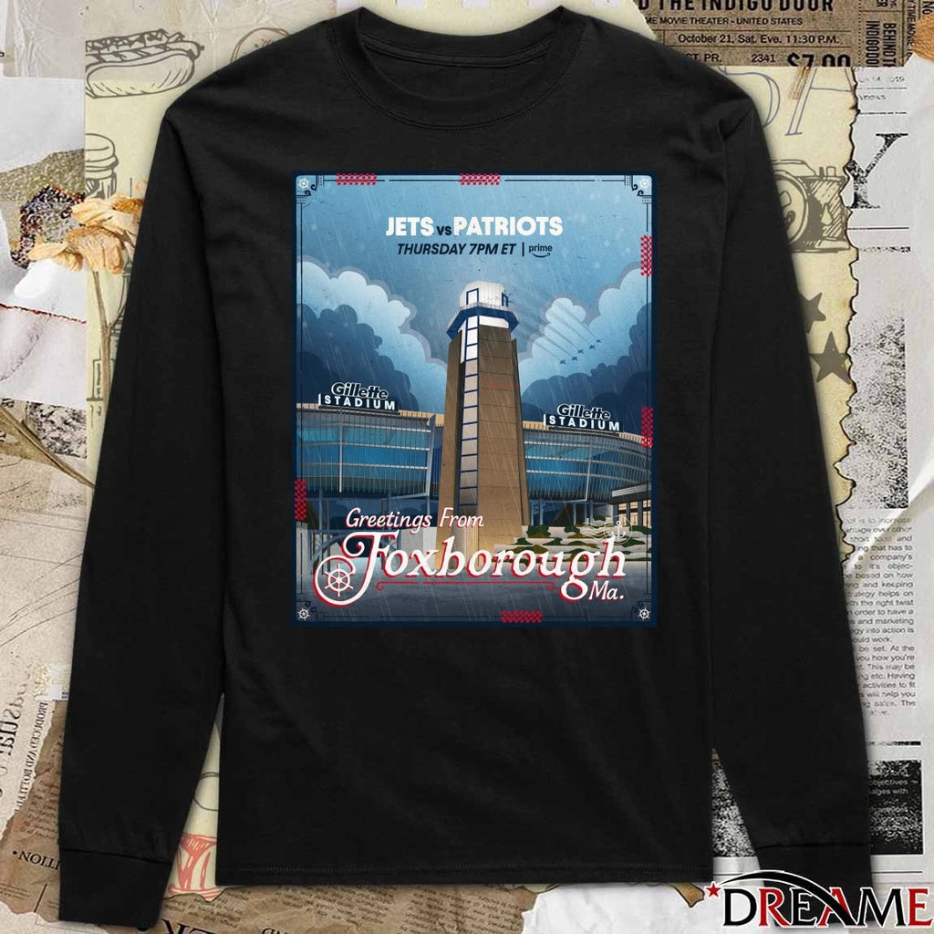 Jets vs. Patriots Greetings From Foxborough Ma Gillette Stadium 2025 Poster t-shirt