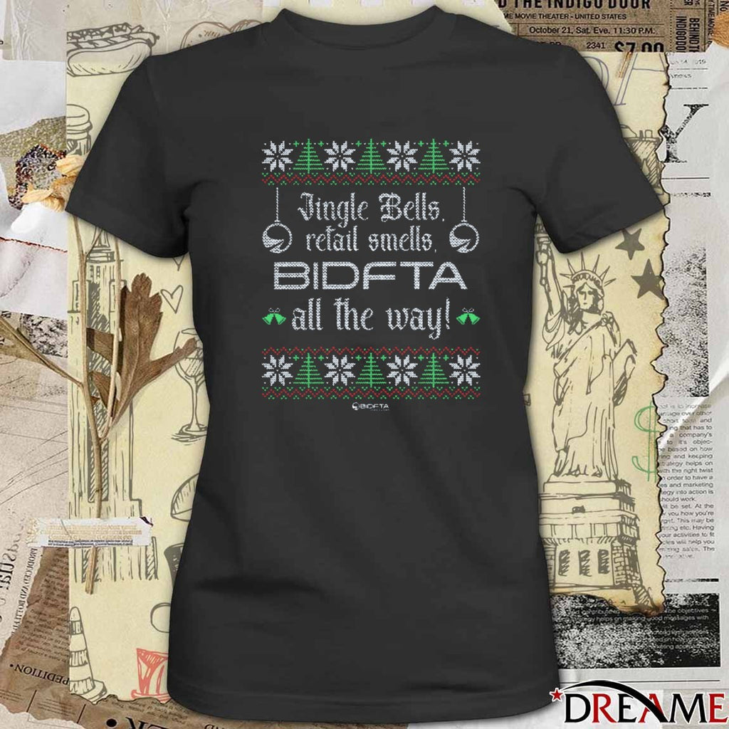 Jingle Bells Retail Smells BidFTA All The Way Holiday Ugly Christmas Sweater 2025 t-shirt