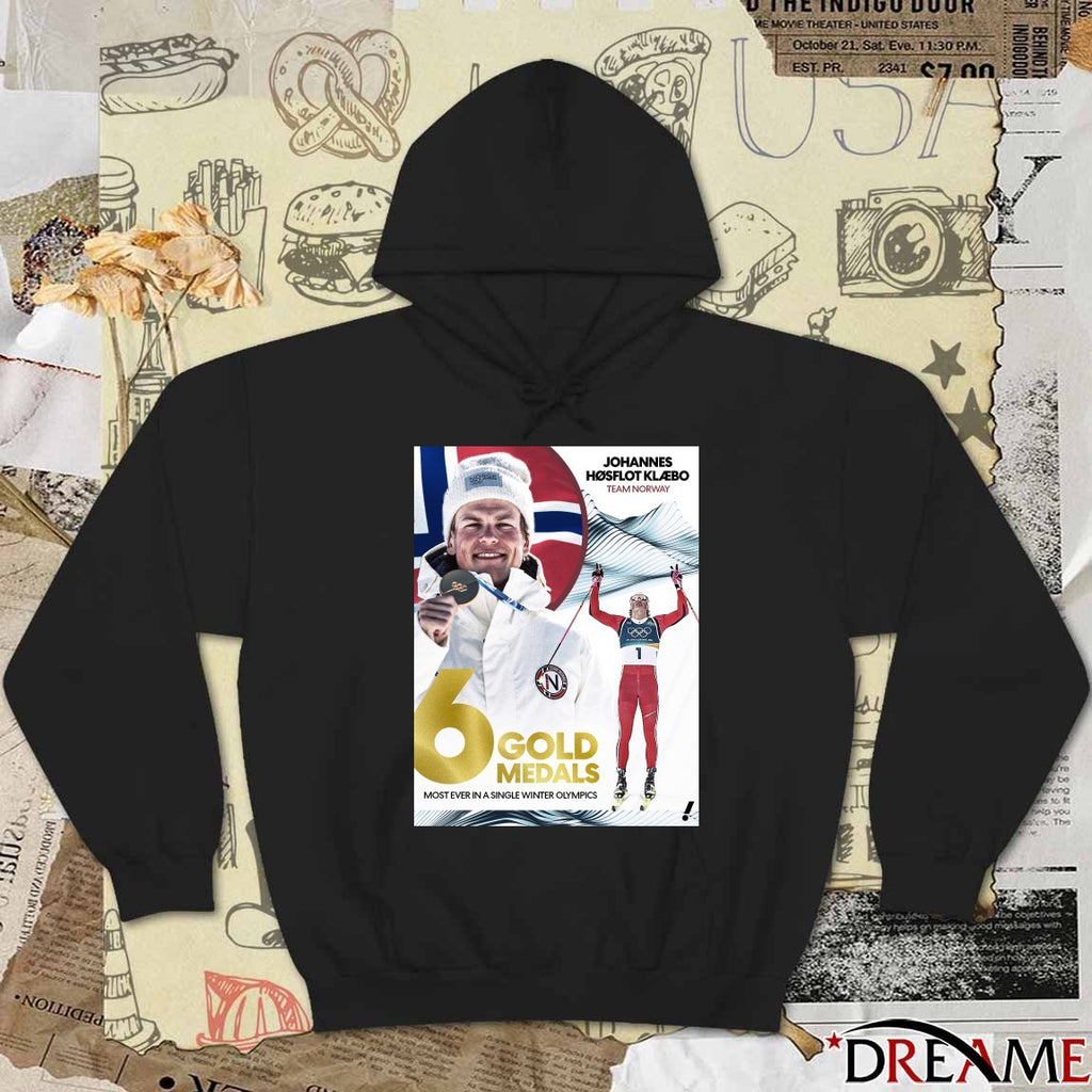 Johannes Høsflot Klæbo Team Norway 6 Gold Medals Most Ever In A Single Winter Olympics Poster t-shirt
