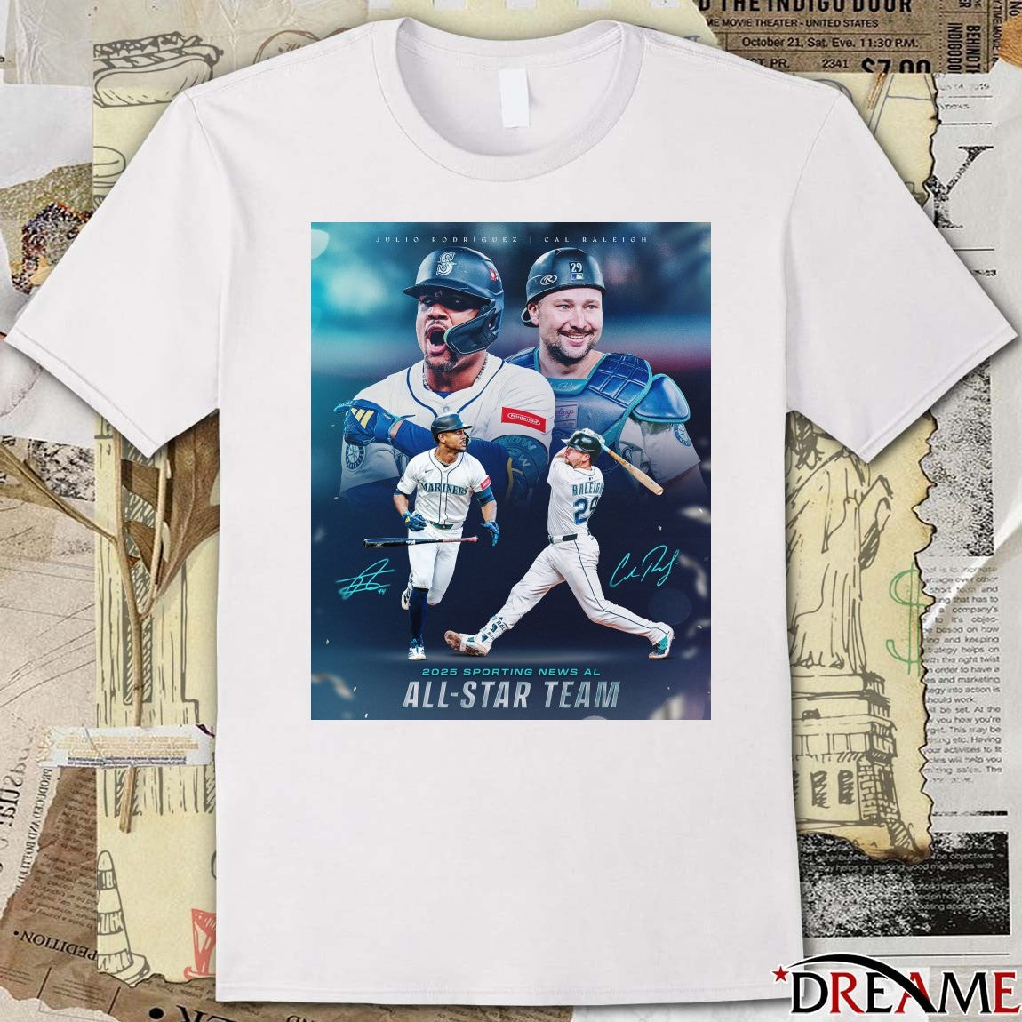 Julio Rodriguez And Cal Raleigh Seattle Mariners 2025 Sporting News AL All-Star Team Signatures Poster t-shirt