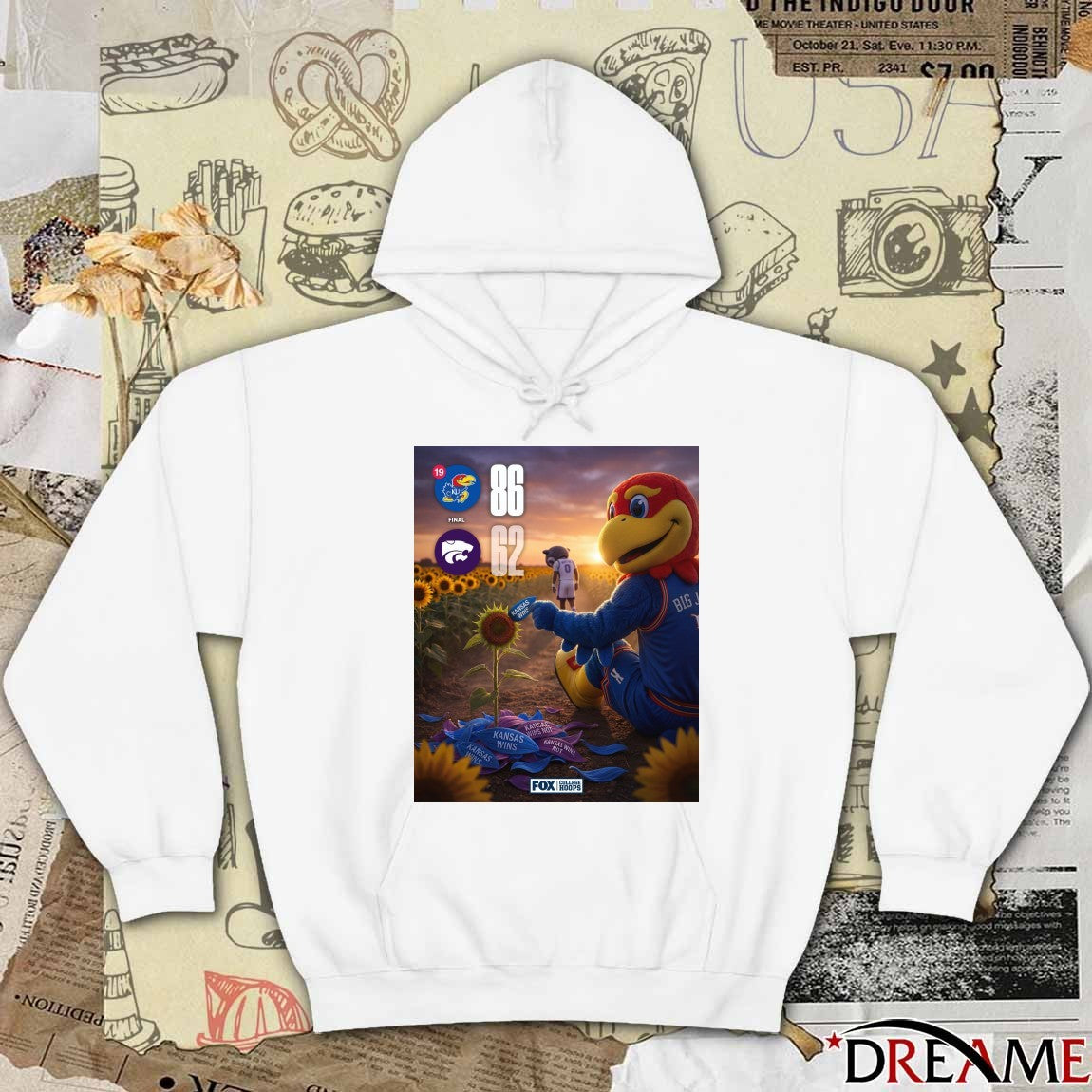 Kansas Jayhawks Vs Kansas State Wildcats Final Score 86 – 62 FOX College Hoops Poster t-shirt