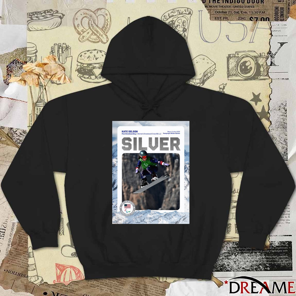 Kate Delson Para Snowboarding Women’s Snowboard Cross SB-LL2 Paralympic Winter Games Silver Medal Poster t-shirt