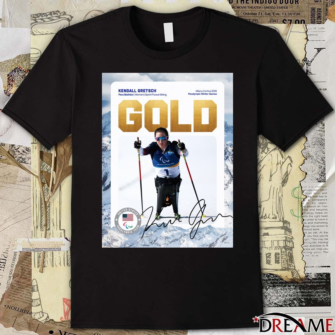 Kendall Gretsch Para Biathlon Women’s Sprint Pursuit Sitting Gold Medal Signature Poster t-shirt