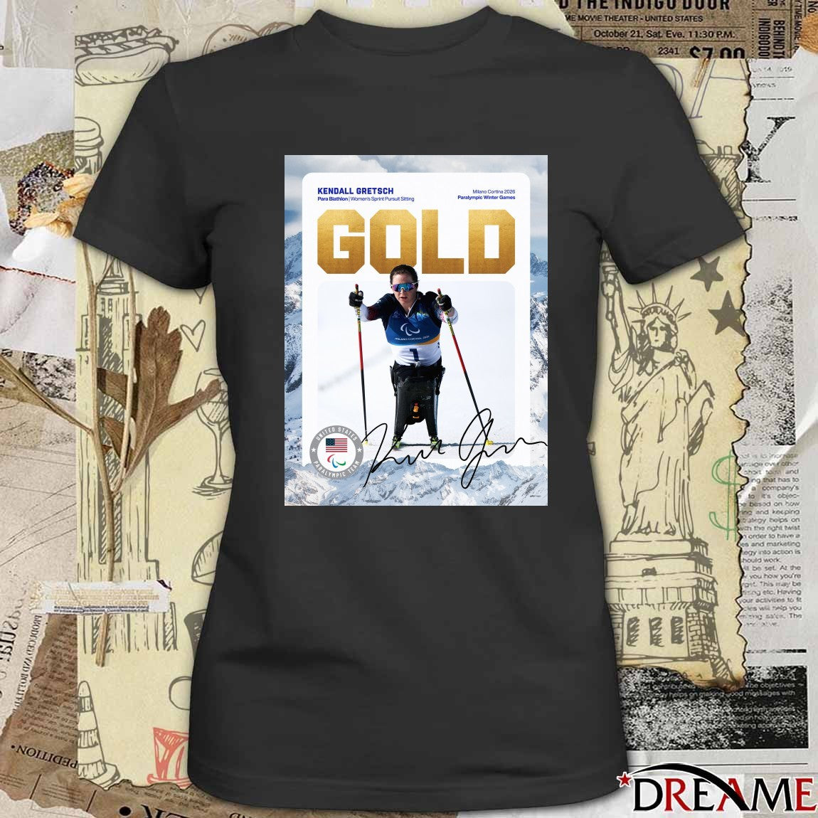 Kendall Gretsch Para Biathlon Women’s Sprint Pursuit Sitting Gold Medal Signature Poster t-shirt