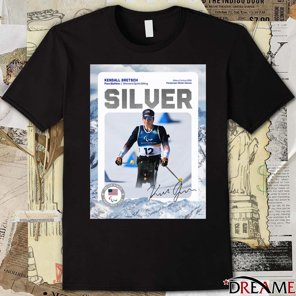 Kendall Gretsch Para Biathlon Women’s Sprint Sitting Milano Cortina 2026 Silver Medal Signature Poster t-shirt