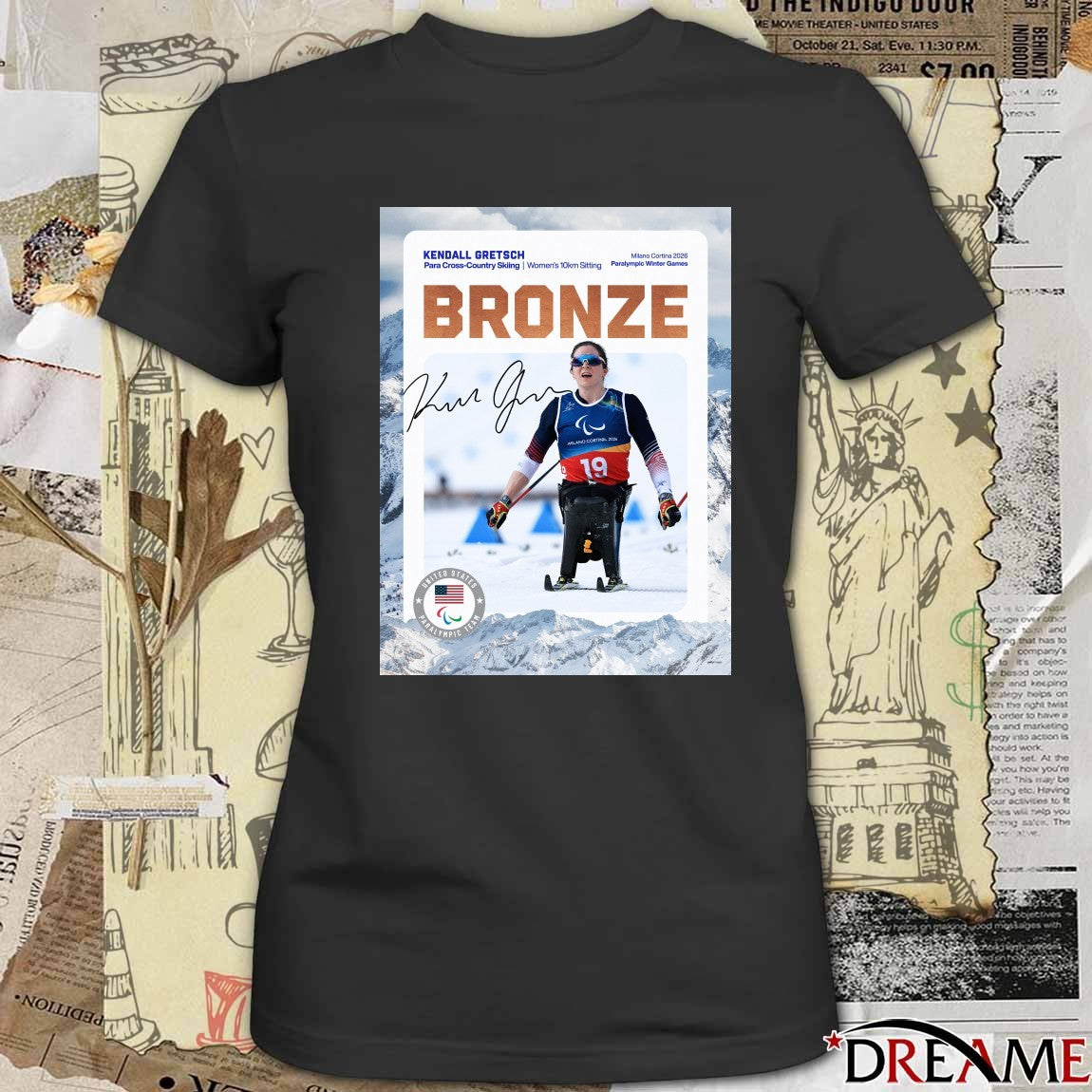 Kendall Gretsch Para Cross-Country Skiing Women’s 10km Sitting Bronze Medal Signature Poster t-shirt