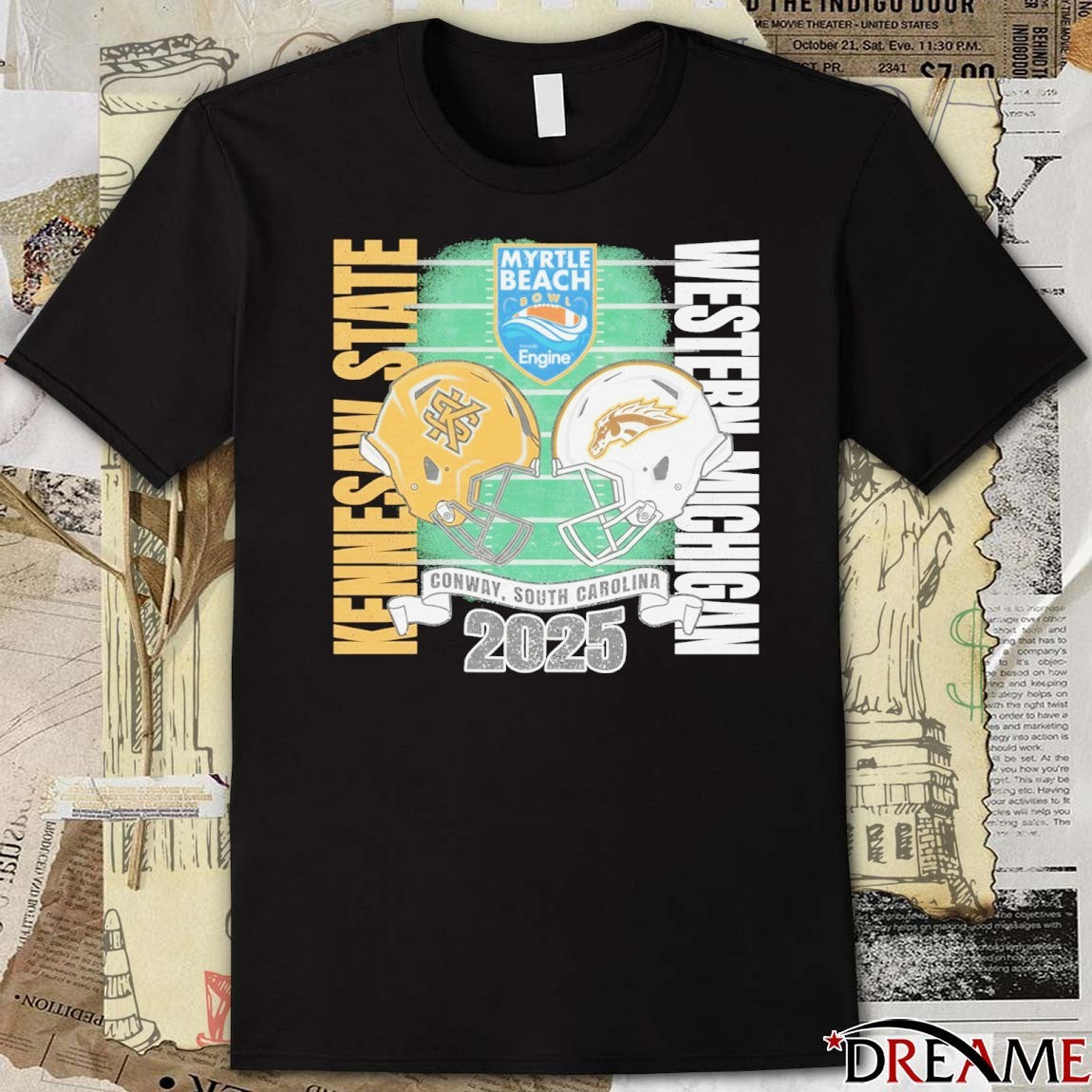 Kennesaw State Owls vs Western Michigan 2025 Myrtle Beach Bowl Conway South Carolina Helmets t-shirt