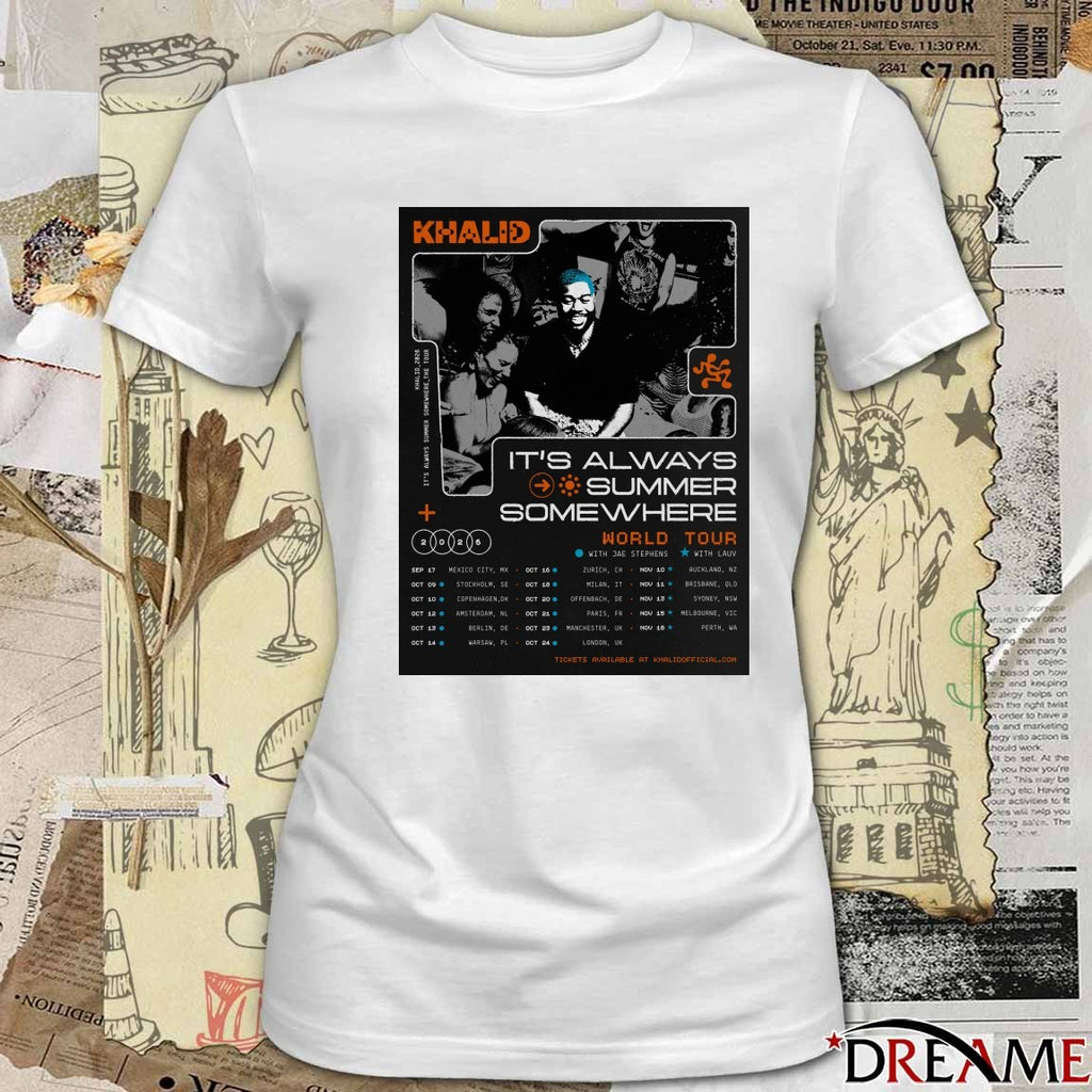 Khalid’s It’s Always Summer Somewhere World Tour in 2026 Dates Poster t-shirt
