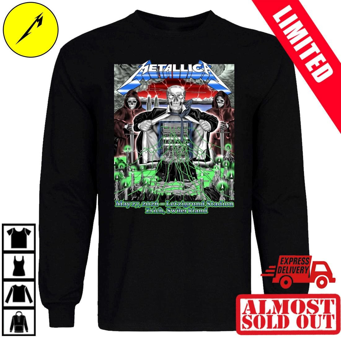 Letzigrund Stadion Zürich Metallica Pop-Up Shop Poster May 27 2026 Art by Luca Schenardi Shirt