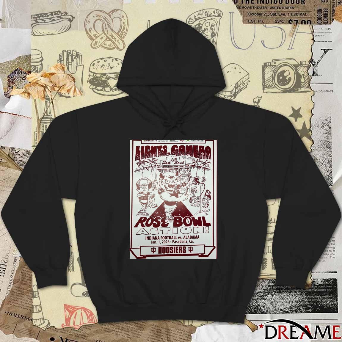 Lights Camera Rose Bowl Action Indiana Football vs. Alabama January 1 2026 Pasadena CA Poster t-shirt
