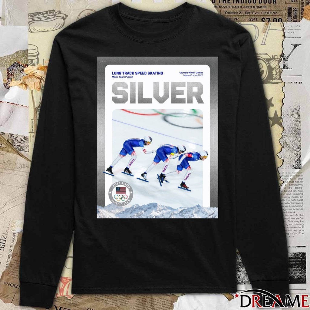 Long Track Speed Skating Men’s Team Pursuit Olympic Winter Games Milano Cortina 2026 Silver t-shirt